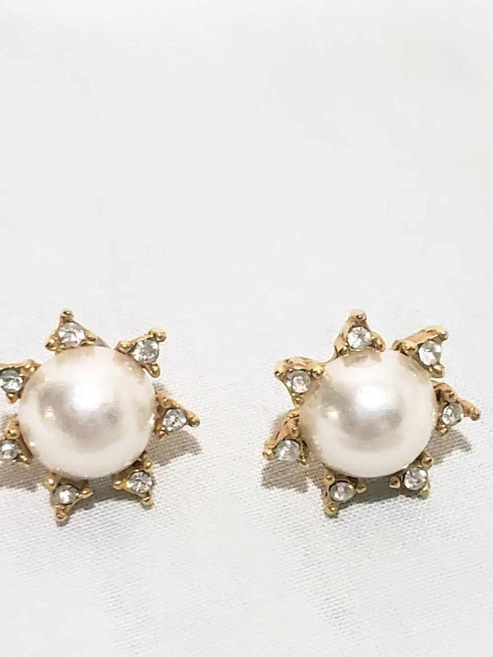 Faux Half Pearl Rhinestones Stud Earrings Pierced 1/2'